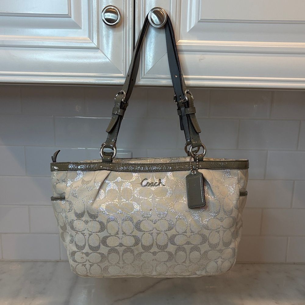 Coach Bag Purse Handbag F17724 Gallery Lurex Metallic Silver EW Tote Shoulder